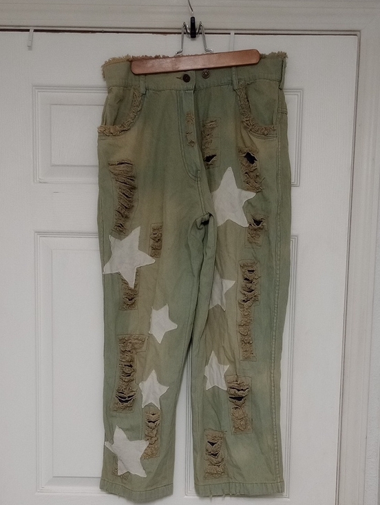 Paper Lace Denim - Women's Distressed Star Patch Jeans - Sage Green